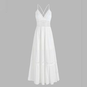 NWT White Cotton LAVANDE-11 Eyelet Lace Adjustable Maxi Sun Dress S / M, 4 / 6